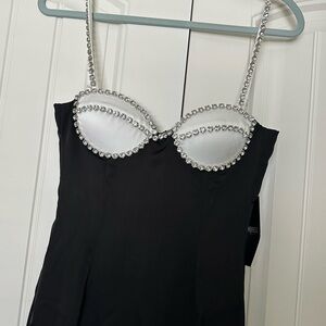 HEIRESS Black Crystal trimmed Bustier Maxi Dress XS